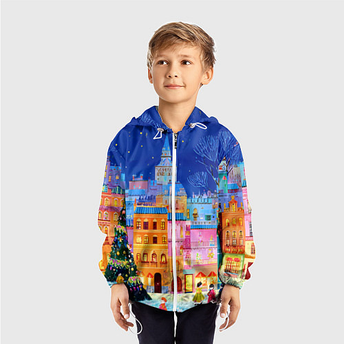 Детская ветровка Разноцветные новогодние домики / 3D-Белый – фото 3