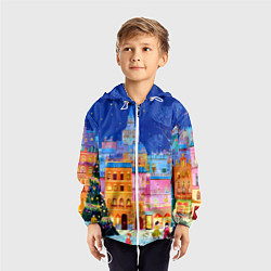 Ветровка с капюшоном детская Разноцветные новогодние домики, цвет: 3D-белый — фото 2