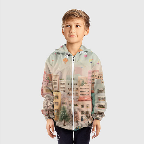 Детская ветровка Объемный новогодний город / 3D-Белый – фото 3
