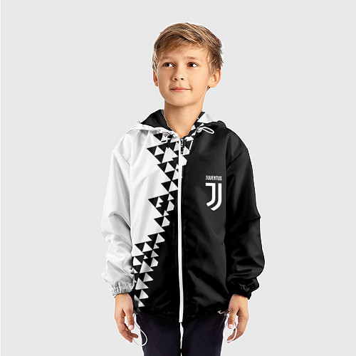 Детская ветровка Juventus черно белая геометрия текстура / 3D-Белый – фото 3