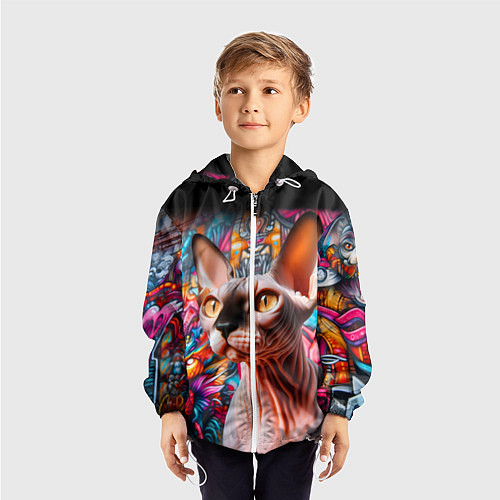 Детская ветровка Sphynx on a graffiti background / 3D-Белый – фото 3
