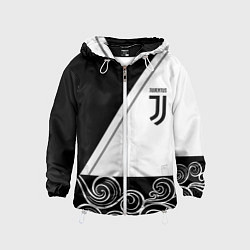 Ветровка с капюшоном детская Ювентус геометрия полосы текстура, цвет: 3D-белый