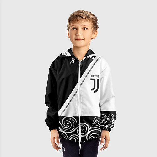 Детская ветровка Ювентус геометрия полосы текстура / 3D-Белый – фото 3