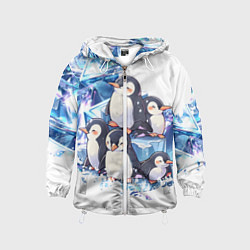 Ветровка с капюшоном детская Пингвины и лёд, цвет: 3D-белый