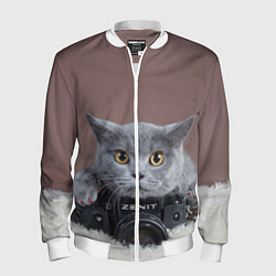 Бомбер мужской Котик фотограф, цвет: 3D-белый