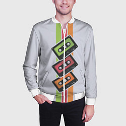 Бомбер мужской Ретро кассеты, цвет: 3D-белый — фото 2