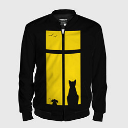 Бомбер мужской Котик в окошке, цвет: 3D-черный