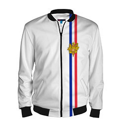 Бомбер мужской Франция: лента с гербом, цвет: 3D-черный