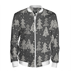 Бомбер мужской Grey Christmas Trees, цвет: 3D-белый