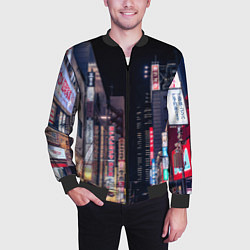 Бомбер мужской Ночной Токио, цвет: 3D-черный — фото 2