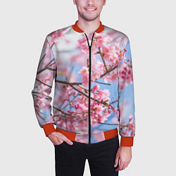 Бомбер мужской Ветки Сакуры, цвет: 3D-красный — фото 2