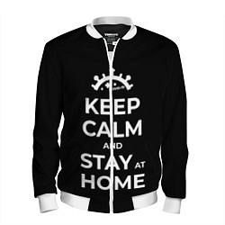 Бомбер мужской Keep calm and stay at home, цвет: 3D-белый