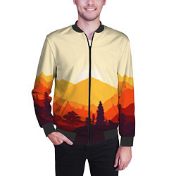 Бомбер мужской Горы закат пейзаж лиса арт, цвет: 3D-черный — фото 2