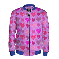 Бомбер мужской Розовые сердечки, цвет: 3D-синий
