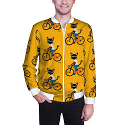 Бомбер мужской Котики на велосипедах, цвет: 3D-белый — фото 2