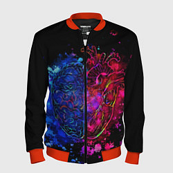 Бомбер мужской Сердце и мозг в неоне, цвет: 3D-красный