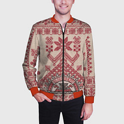 Бомбер мужской Славянская вышивка Узоры Руси, цвет: 3D-красный — фото 2