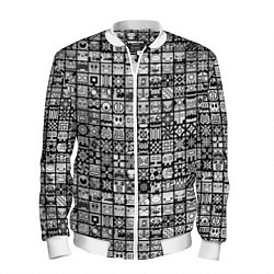 Бомбер мужской Geometry Dash: BW Pattern, цвет: 3D-белый