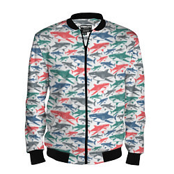 Бомбер мужской Разноцветные Акулы, цвет: 3D-черный