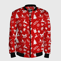 Бомбер мужской НОВОГОДНИЙ УЗОР КРАСНО БЕЛЫЙ, цвет: 3D-черный
