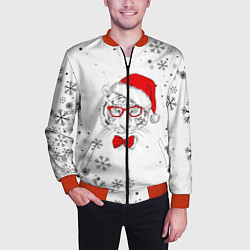 Бомбер мужской Новогодний тигр летящие снежинки, цвет: 3D-красный — фото 2