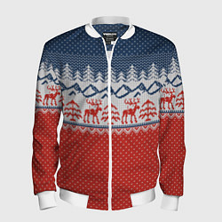 Бомбер мужской ВЯЗАНЫЙ УЗОР С ОЛЕНЯМИ, цвет: 3D-белый