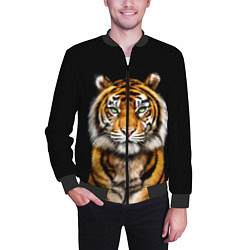 Бомбер мужской Пушистый Тигр Во Тьме Символ 2022 года, цвет: 3D-черный — фото 2