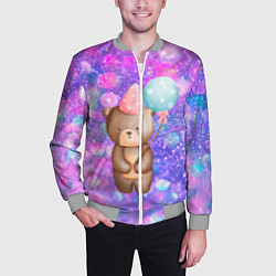Бомбер мужской День Рождения - Медвежонок с шариками, цвет: 3D-меланж — фото 2