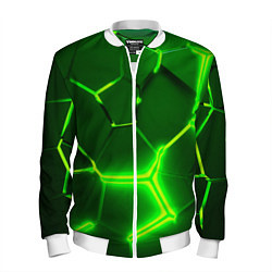 Бомбер мужской 3D ПЛИТЫ НЕОН NEON GREEN HEXAGON РАЗЛОМ, цвет: 3D-белый