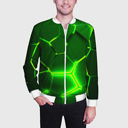 Бомбер мужской 3D ПЛИТЫ НЕОН NEON GREEN HEXAGON РАЗЛОМ, цвет: 3D-белый — фото 2