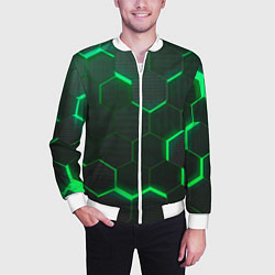 Бомбер мужской Неоновые соты - Green, цвет: 3D-белый — фото 2