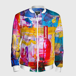 Бомбер мужской Импрессионизм Лето Абстракция Impressionism Summer, цвет: 3D-белый