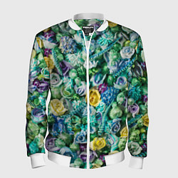 Бомбер мужской Акриловые Цветы - Паттерн, цвет: 3D-белый