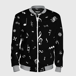 Бомбер мужской Нотные Знаки Белые на Черном, цвет: 3D-меланж