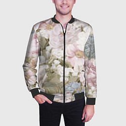Бомбер мужской Цветы Английский Садовый Узор, цвет: 3D-черный — фото 2