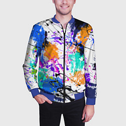 Бомбер мужской Брызги и мазки разноцветных красок на белом фоне, цвет: 3D-синий — фото 2