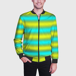 Бомбер мужской Бирюзово-желтые неоновые полосы, цвет: 3D-черный — фото 2