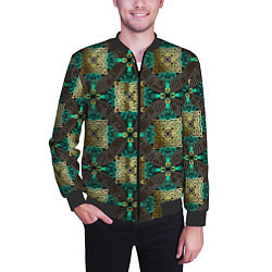 Бомбер мужской Золотые и зеленые квадраты абстракция, цвет: 3D-черный — фото 2