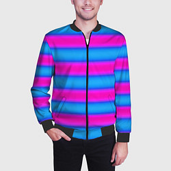 Бомбер мужской Striped pattern яркий неоновый полосатый узор, цвет: 3D-черный — фото 2