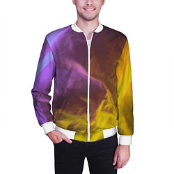 Бомбер мужской Неоновые фонари на шёлковой поверхности - Фиолетов, цвет: 3D-белый — фото 2