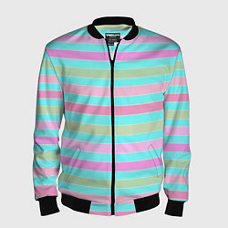 Бомбер мужской Pink turquoise stripes horizontal Полосатый узор, цвет: 3D-черный
