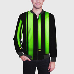 Бомбер мужской Абстрактные неоновые колбы с кислотой - Зелёный, цвет: 3D-черный — фото 2
