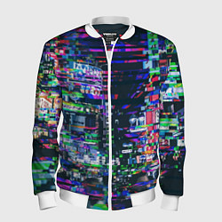 Бомбер мужской Ночной город - glitch, цвет: 3D-белый