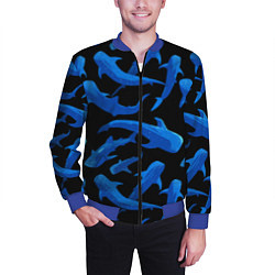 Бомбер мужской Стая акул - паттерн, цвет: 3D-синий — фото 2