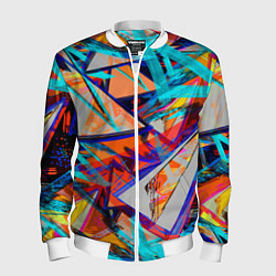 Бомбер мужской Яркий неоновый абстрактный узор, цвет: 3D-белый