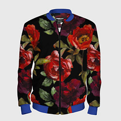 Бомбер мужской Цветы Нарисованные Розы На Чёрном Фоне, цвет: 3D-синий