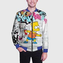 Бомбер мужской Барт Симпсон на фоне стены с граффити, цвет: 3D-синий — фото 2