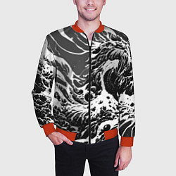 Бомбер мужской Черно-белые волны, цвет: 3D-красный — фото 2