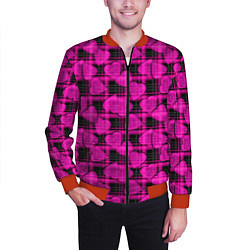 Бомбер мужской Black and pink hearts pattern on checkered, цвет: 3D-красный — фото 2