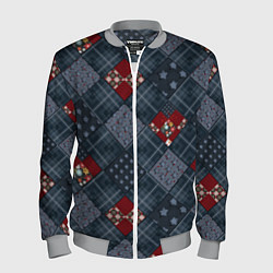 Мужской бомбер Red and blue denim patchwork
